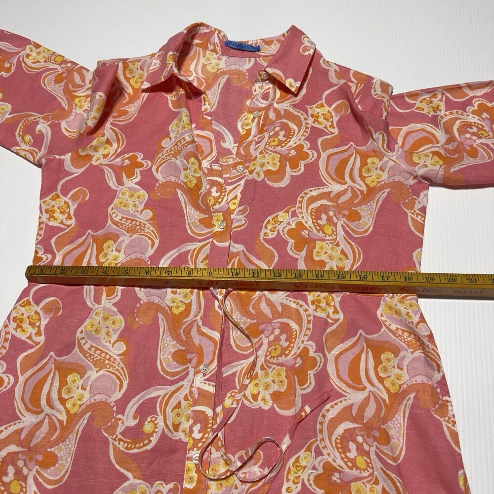 J. McLaughlin Linen Cotton Floral Paisley Button Front Midi Dress Drawstring M - Picture 10 of 13